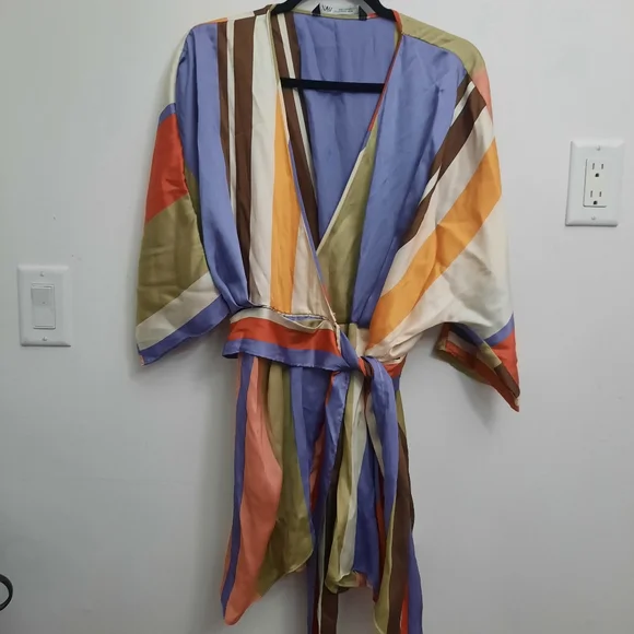 ZARA Satin Rainbow Striped Crossover Romper Playsuit Wrap Bloggers Fave - Picture 8 of 10